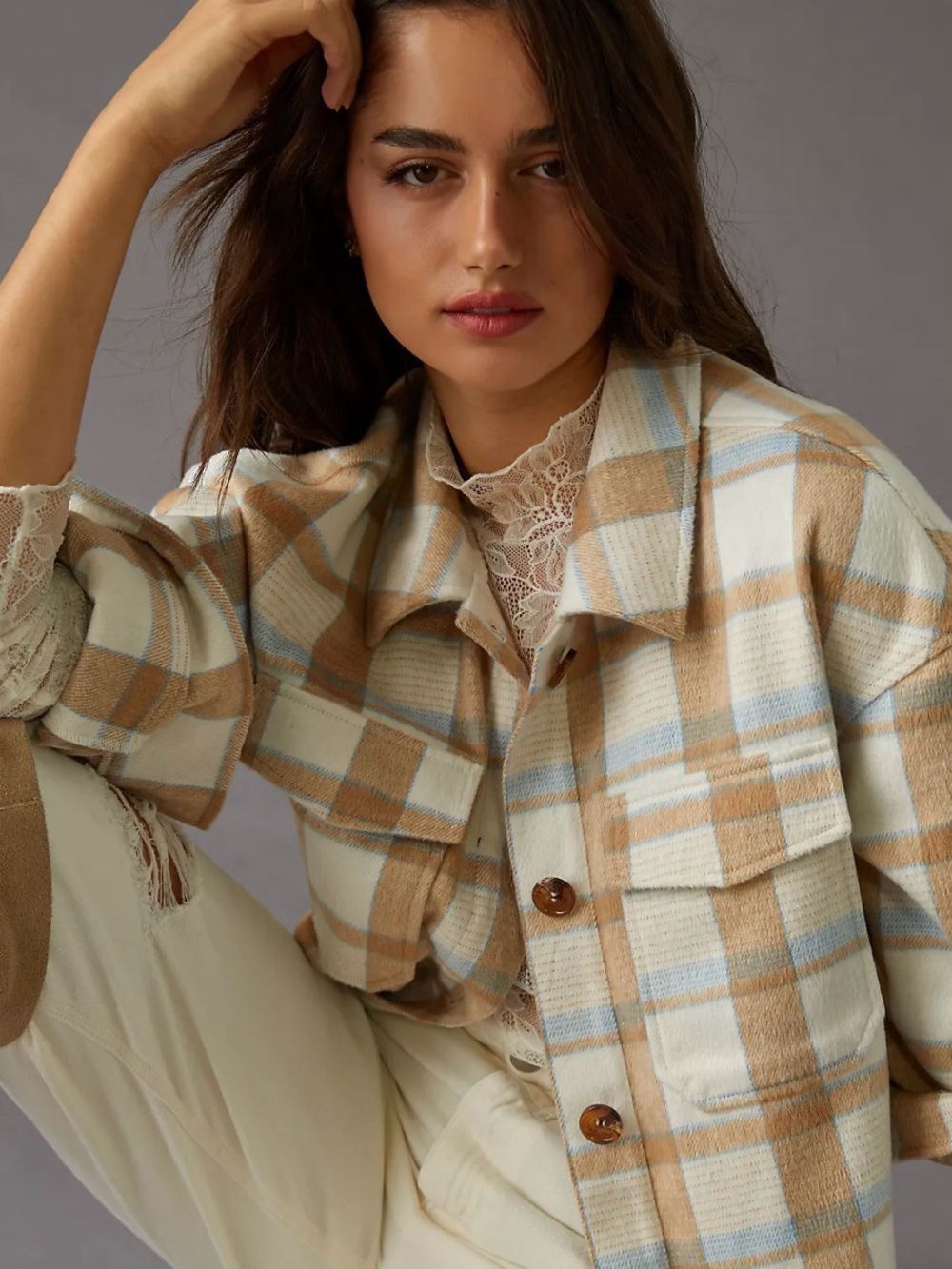 Avec Les Filles Women's Shirt Blue and Tan Stripes Size L Sold on Anthropologie!